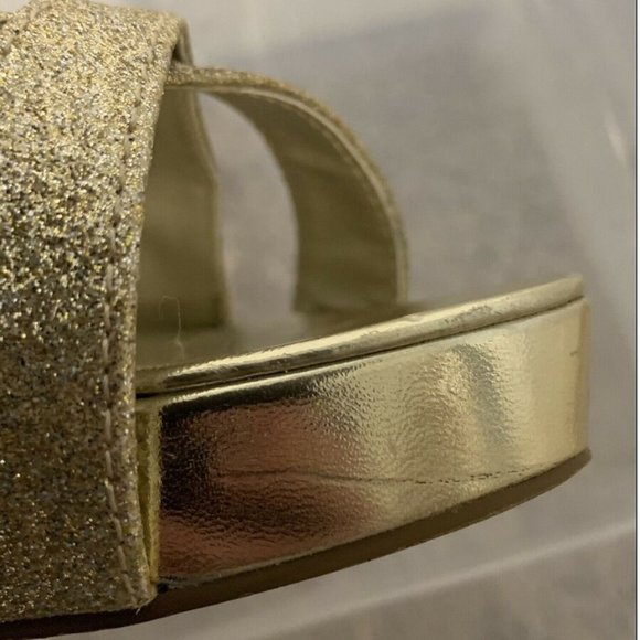 GUESS Gold Glitter Stiletto Heels Strappy 9.5 HAYLI Prom Party Ballroom Dance - Picture 7 of 9